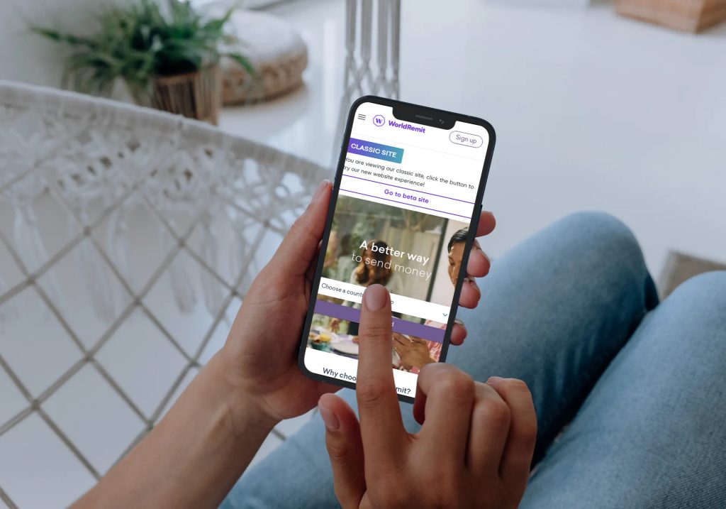 WorldRemit on a cell phone