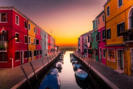 Boats and sunset in Europe